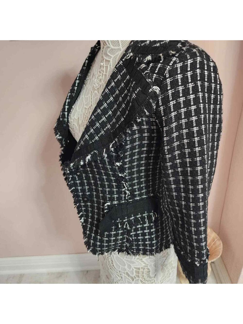 WHBM white house black market fringe ribbon tweed unique blazer 00 - Picture 4 of 6